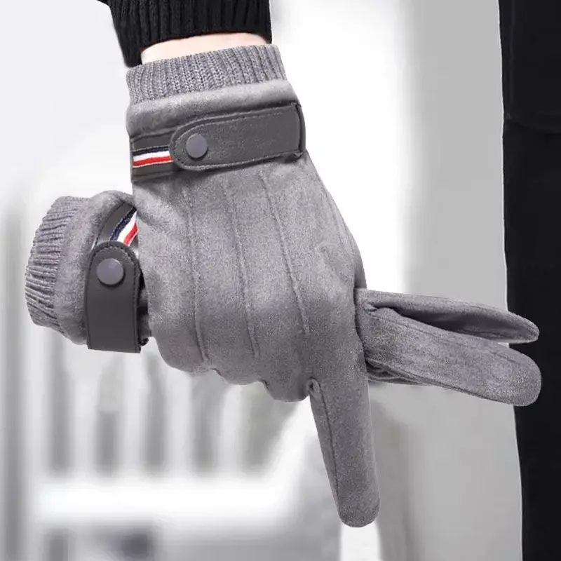 Gloves men's winter plus fleece thickened windproof warm Korean version touch screen suede motorcycle electric bike riding cold