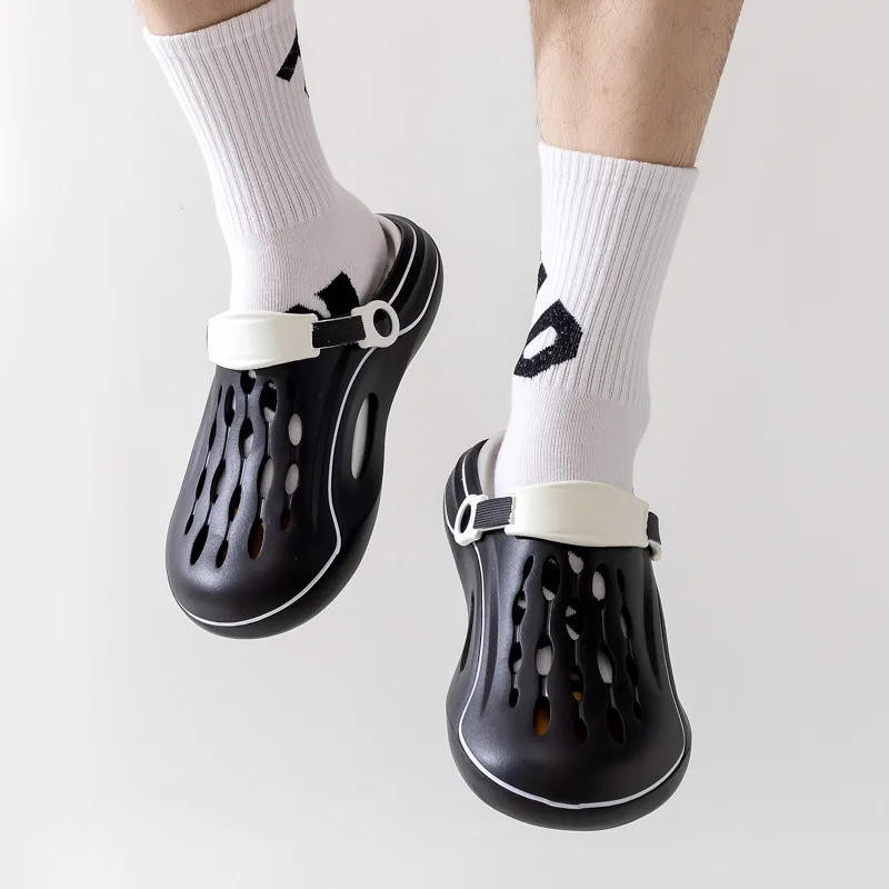 

2024, летние новые мужские сандалии, двухцветные тапочки на толстой подошве, пляжные нескользящие дышащие сандалии для отдыха на открытом воздухе, модные мужские сандалии