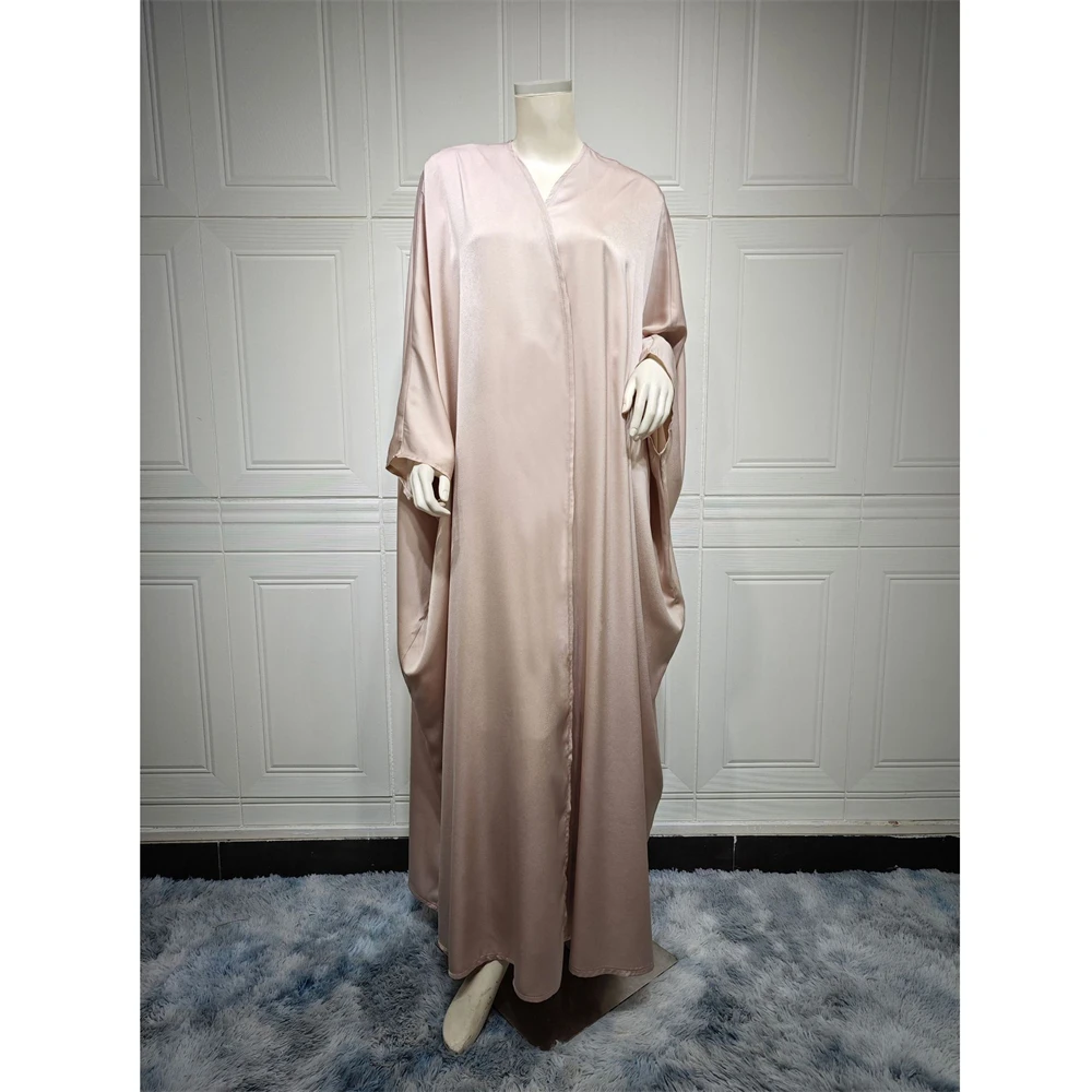 Eid Ramadan Seide Satin offen Abaya muslimische Frauen Strickjacke Fledermaus Ärmel Kleider Truthahn Kaftan arabische Robe Islam marok kanis chen Jalabiya Dubai