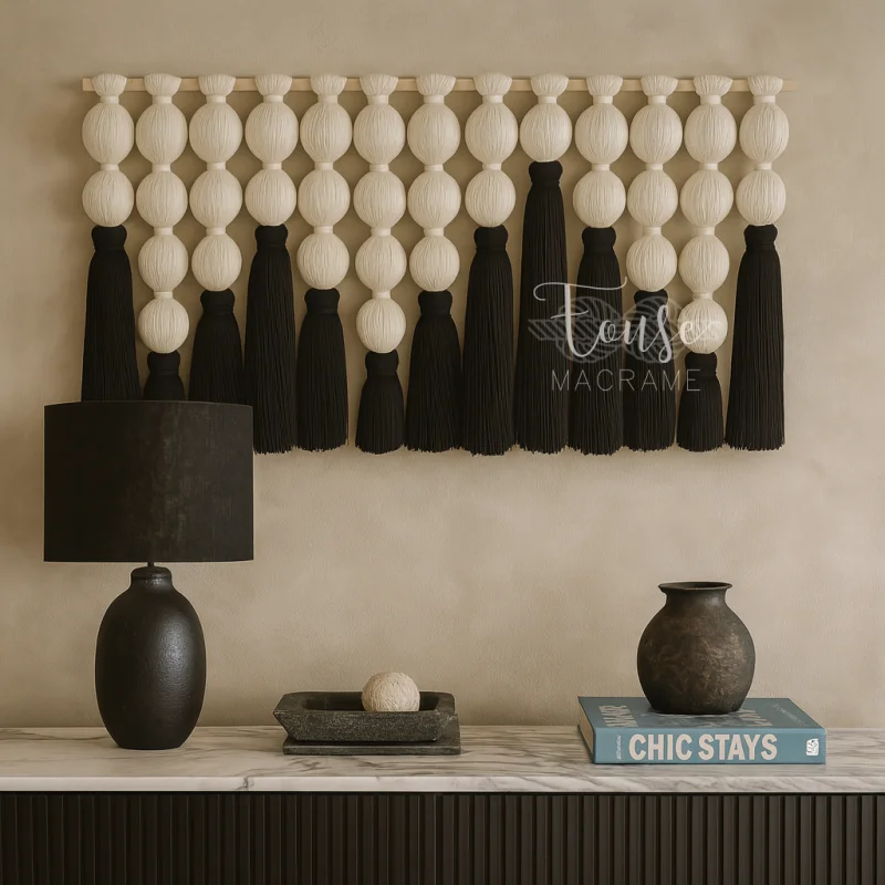 

Modern Macrame Wall Hanging Handmade Cotton Rope Ball Tassel Wall Art for Home Decor