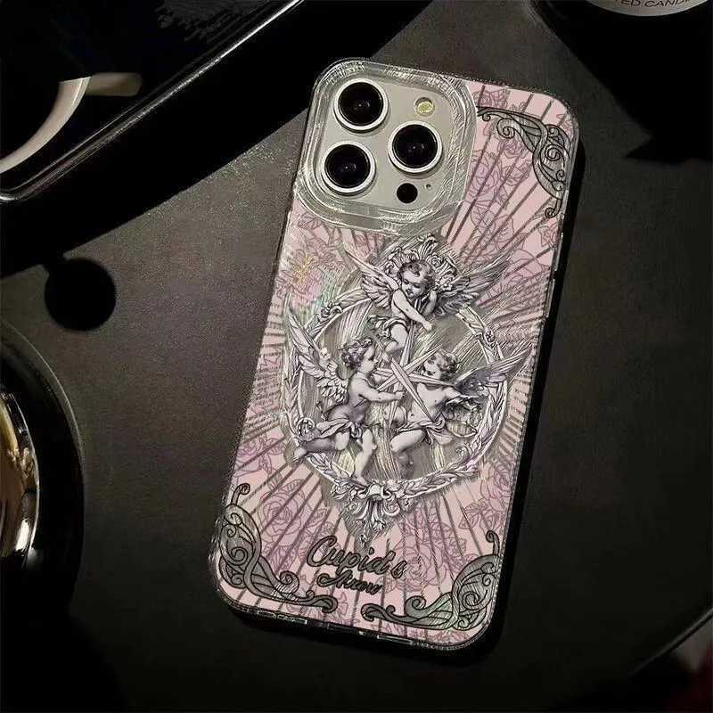 Für Xiaomi 13T Fällen Mi 14T Pro Laser Silber Telefon Fall für Xiaomi 11 Lite 5G NE Retro Amor Engel Flügel drucken Harte Stoßstange Abdeckung