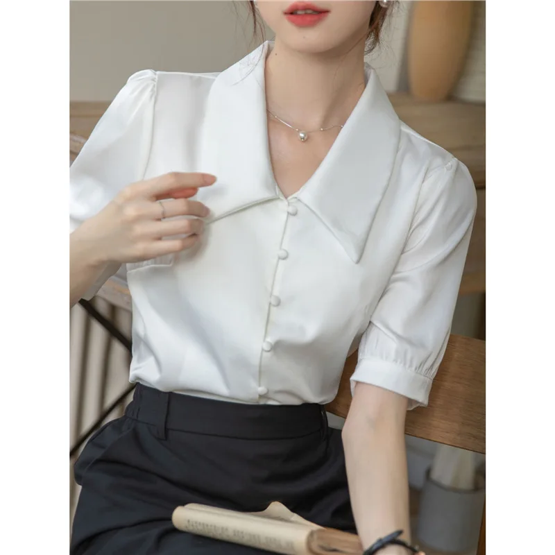 

Women's Shirt White Temperament Short-sleeved Top Design Niche Professional Interview Formal Shirt Work Clothes