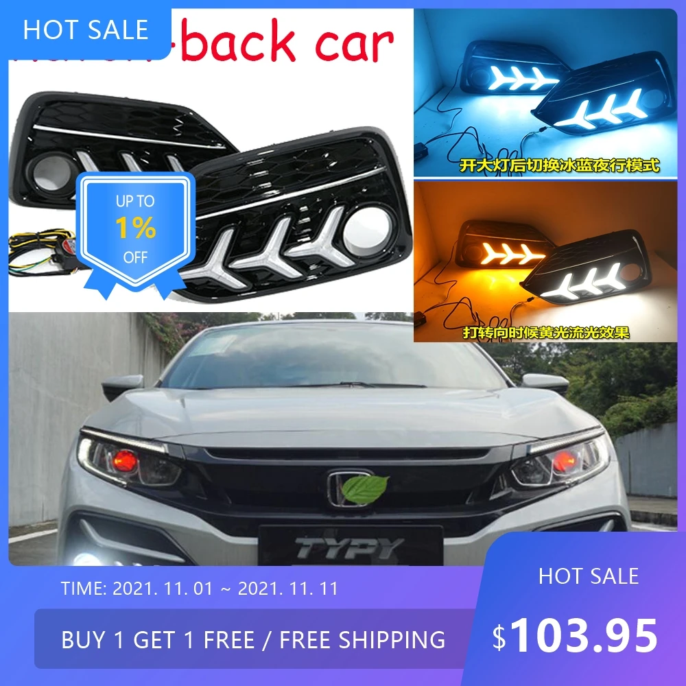 Farol dianteiro dinâmico para Civic hatchback, luz diurna, 2020~2022, LED, acessórios automotivos, farol de neblina.