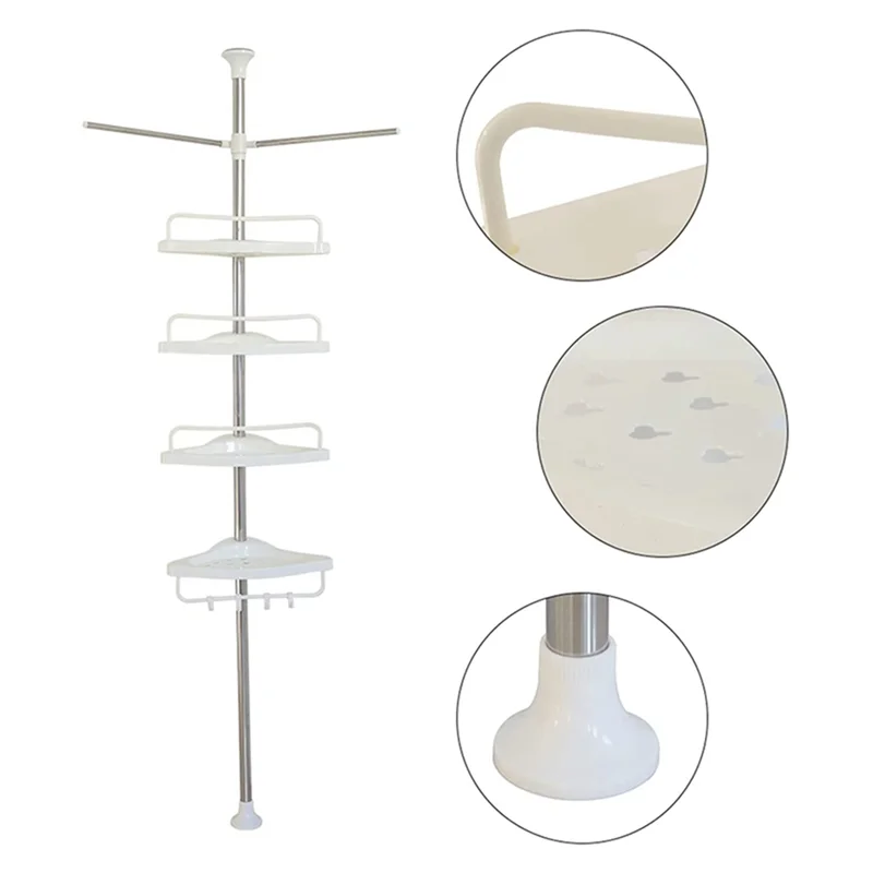 4 Tier Shower Organizer Shelf Corner Bathroom Organizer Shower Corner Stand Floor To Ceiling Tension Pole Shower