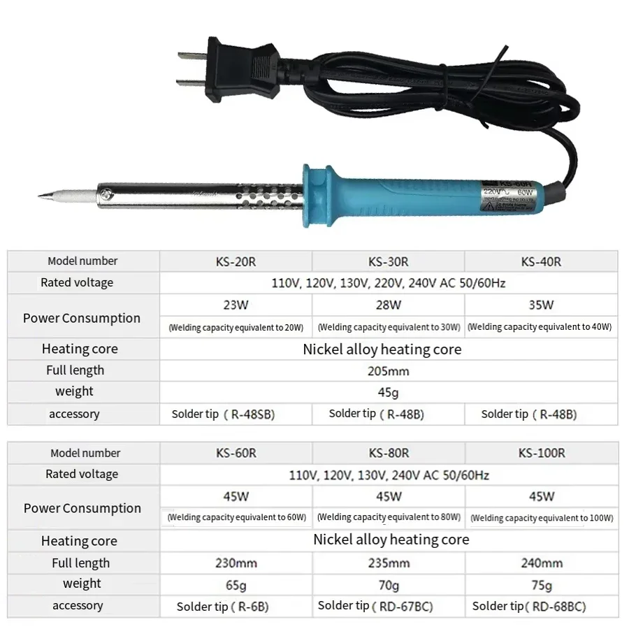 GOOT General Electronics Soldering Iron + AC Plug with Sharp Welding Tip 30/40/60/80/100W NO.KS-30R|KS-40R|KS-60R|KS-80R|KS-100R