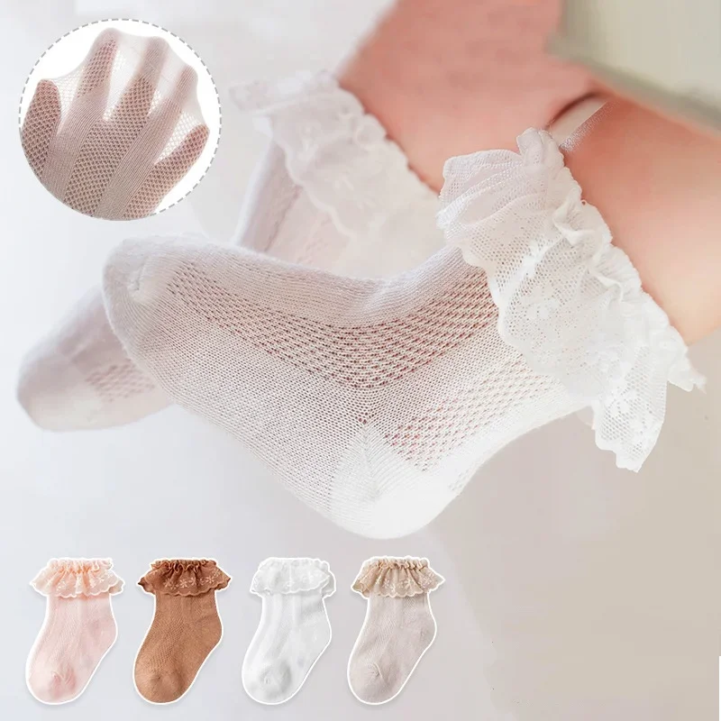 4pair/set Summer Baby Sock for Girl Sweet Princess Ruffle Floral Short Sock for Little Girl Thin Breathable Soft Cotton Sock