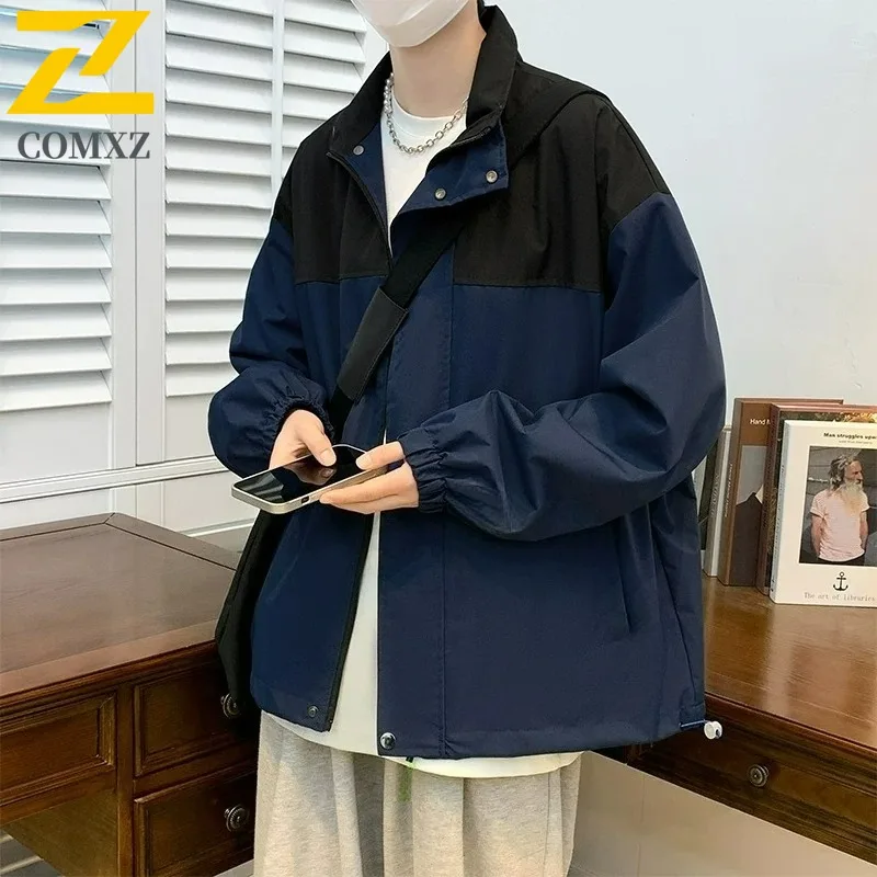 

COMXZ Роскошная мужская куртка, классическая куртка с капюшоном, легкое пальто для путешествий на открытом воздухе, повседневное модное тонкое осеннее пальто в корейском стиле