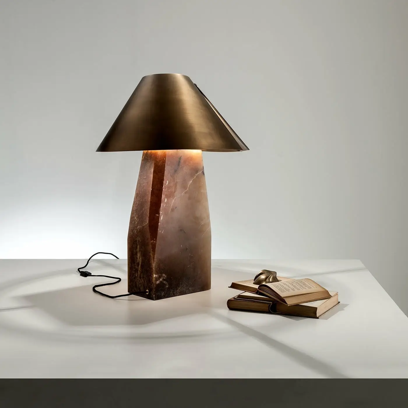 High-luxury marble square Nordic table lamp, living room black decorative lamp, bedroom lamp