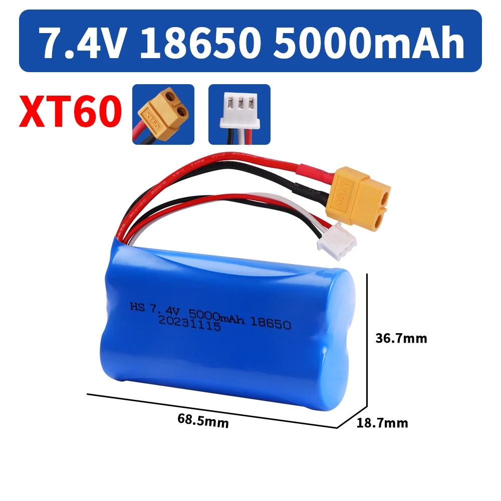 Battery for Henglong 3818 3819 3838 3839 3889 3898 3899 3908 3918 3938 3939 1/16 RC tank 7.4V 5000mAh Li-ion battery XT60 plug