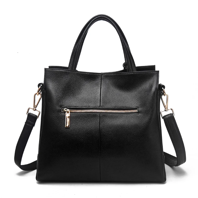 Cowhide women\'s handbag casual versatile black daily commuting single shoulder crossbody tote bag