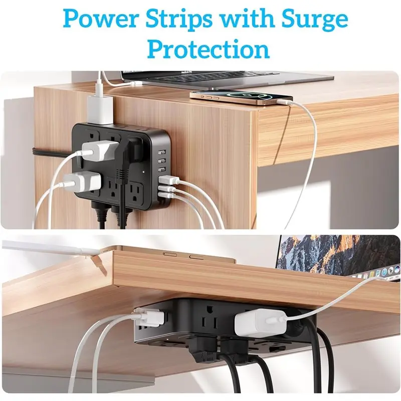 CABE-Wall شنت قطاع الطاقة عرام حامي مع 12 منافذ تيار متردد 6 منافذ USB منفذ موسع سطح المكتب مكتب محطة شحن الولايات المتحدة Pl #2