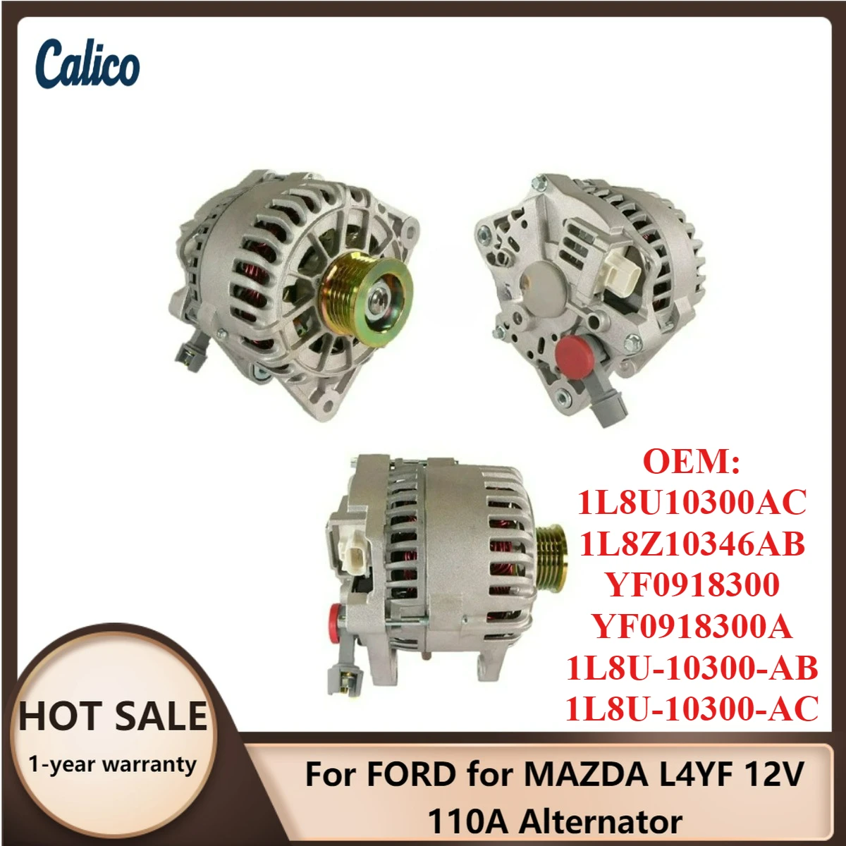 

Hot Selling for FORD for MAZDA L4YF 12V 110A Alternator 1L8U10300AC 1L8Z10346AB YF0918300 YF0918300A 1L8U-10300-AB 1L8U-10300-AC