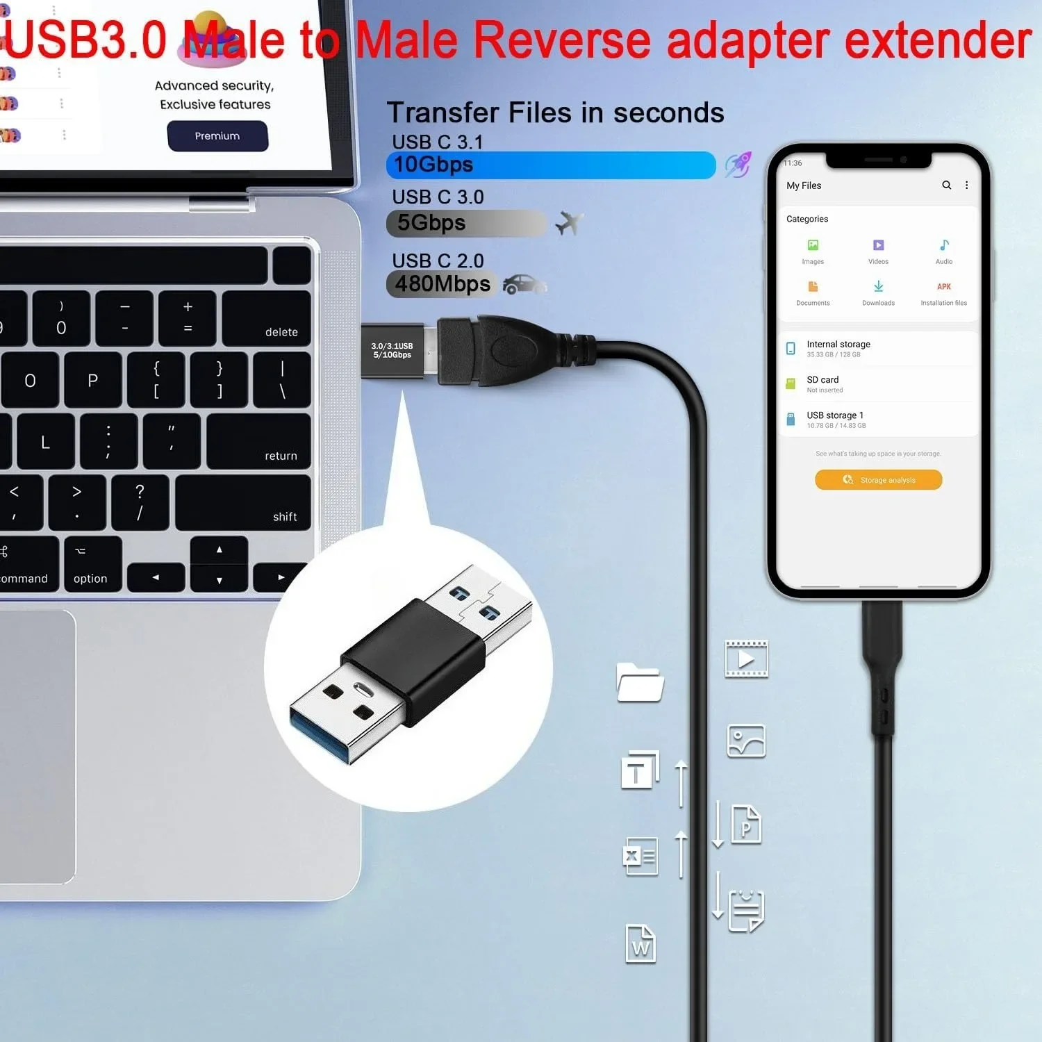 1/2/4Pcs USB Male to Male Adapter, USB 3.0 Coupler Male to Male Connector Converter for Phone Laptop Car