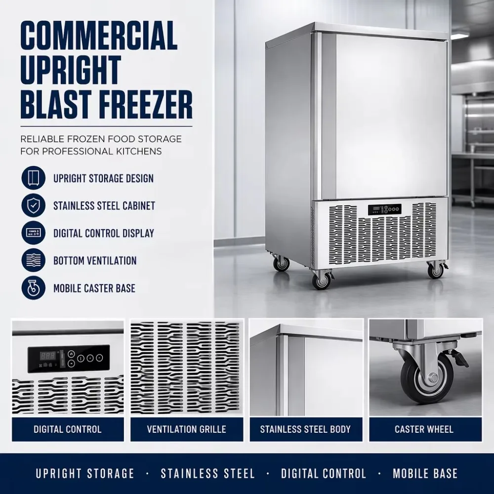10 Trays Vertical Commercial Blast Chiller & Freezer Stainless Steel Rapid  Cabinet for Food Industry