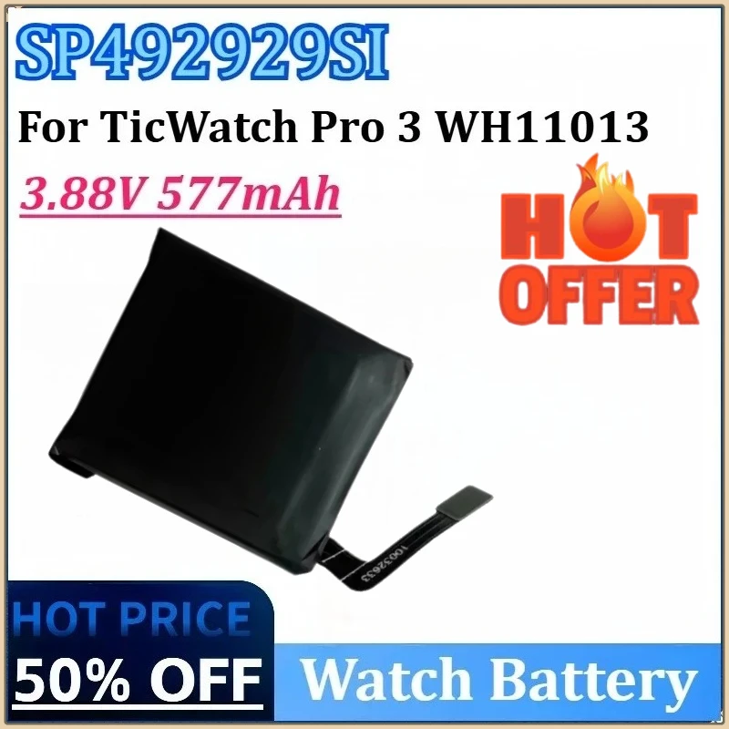 

New SP492929SI WH11013 3.88V 577mAh High-Capacity Rechargeable Smart Watch Battery for TicWatch Pro 3 Battery GPS Wear OS