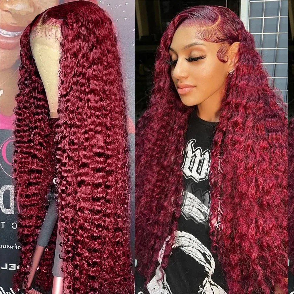 99j Burgundy Water Wave Red Human Hair Lace Front Colored Wig 13x6 Hd Lace Frontal Human Hair Wigs 13x4 Curly Lace Front Wig