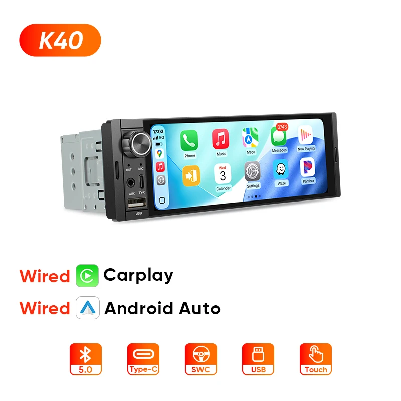 AINAVI Autoradio 6.36 inch 1Din Draadloze Carplay Android Auto Bluetooth MP5 Multimedia Speler USB AUX TF Type C Carplay Autoradio Carplay Scherm Carplay voor Auto Autoradio Bluetooth Touchscreen