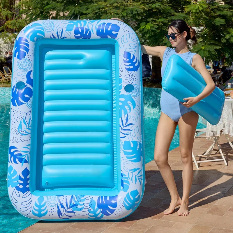 

Thick PVC Square Inflatable Pool Lounge Float Monstera Leaf Printed Floating Raft for Summer Sunbathing Pool Water Party Fun