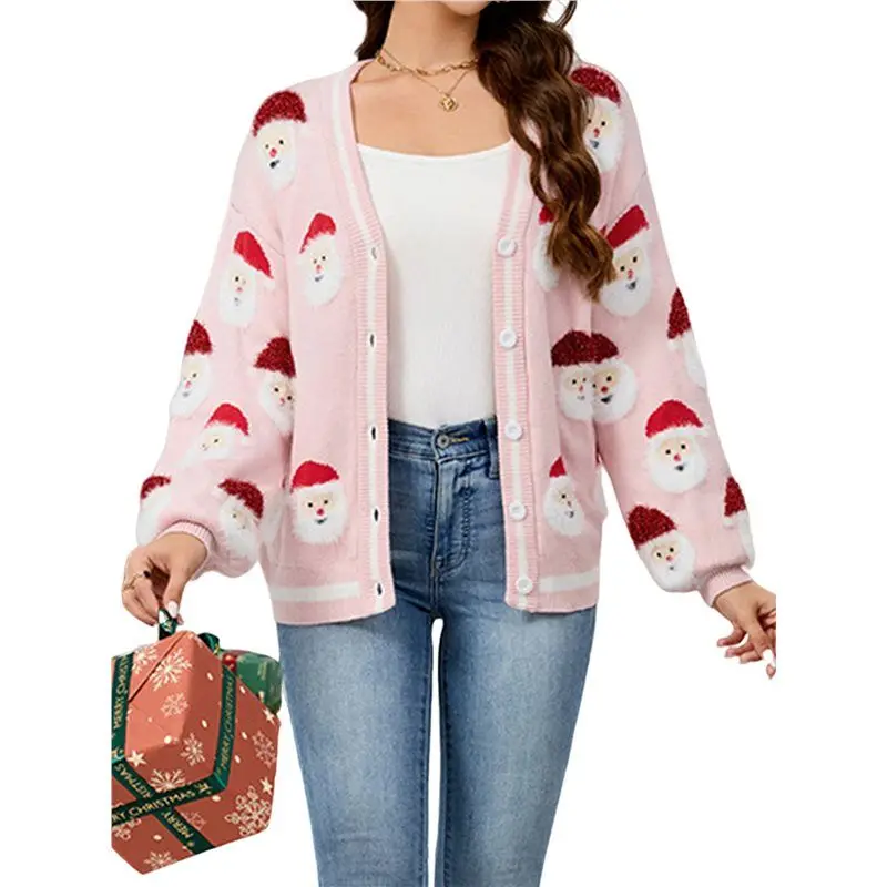 

ABHB-Christmas Cardigan Sweaters For Women Soft Holiday Long Sleeve Xmas Knit Sweaters