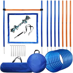 Pet Dog Agility Equipment Set Kit Obstacle Training Kit Dog Agility Rods Jump Running Hurdle 7pcs Poles 60cm Dia Tunnel Trainer