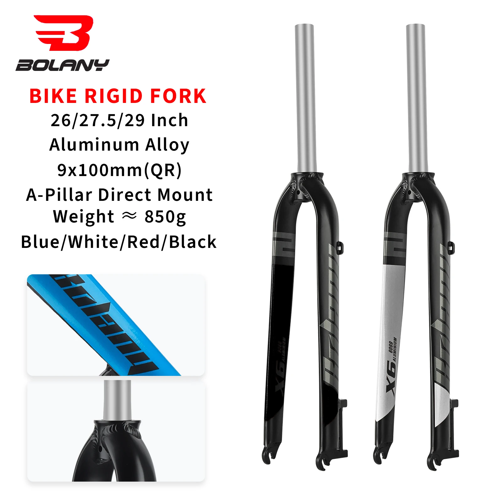 Bolany Bike Rigid Fork 26/27.5/29inch Disc Brake Mountain Fork Straight Tube 28.6MM Matte Lightweight MTB Bicycle Fork