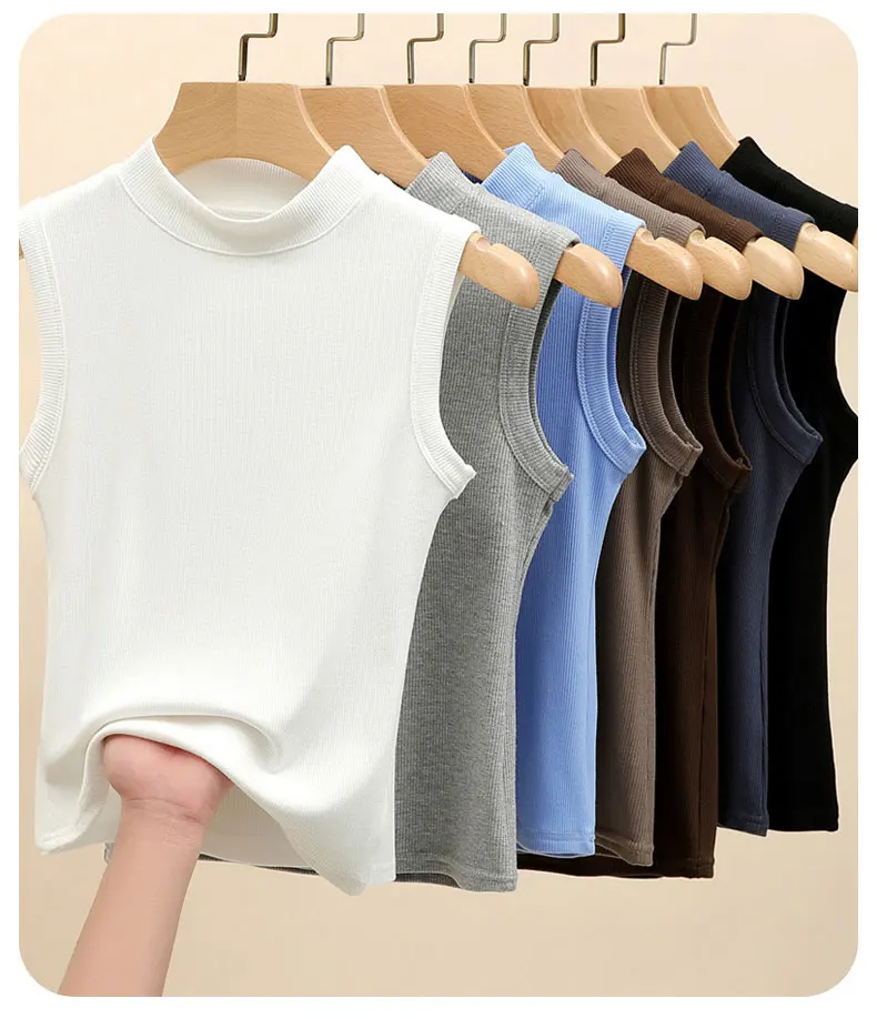 Women\'s Sleeveless Activewear Tank Top - Crew Neck Knit Fabric Casual Sports Vest Solid Color Slight Stretch Polyester & Spa