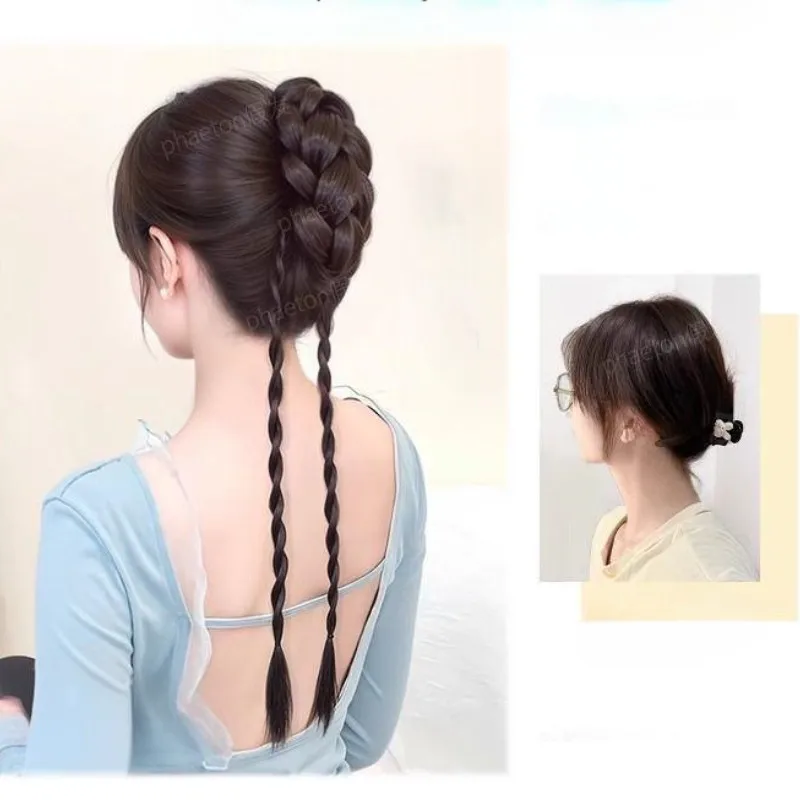 1pc Treccia Sintetica Parrucca Testa di Polpette Capelli Finti Femminile Pasta Fritta Torsioni Treccia Germoglio Testa Grab Clip Soffici Dished Accessori Per Capelli