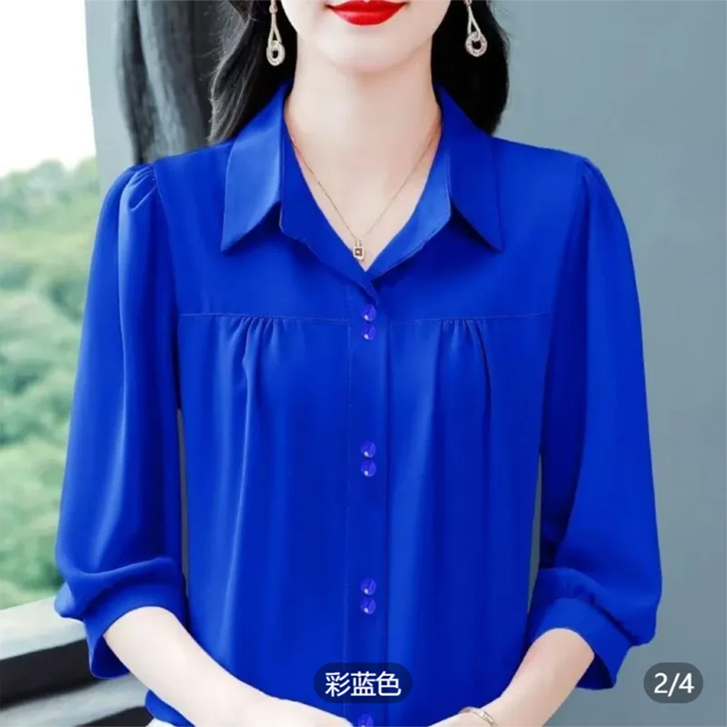 

Summer New High-End Solid Color Shirt Nine-Quarter Sleeve Breathable Top Age-Defying Mommy Fashion Women's Blouse