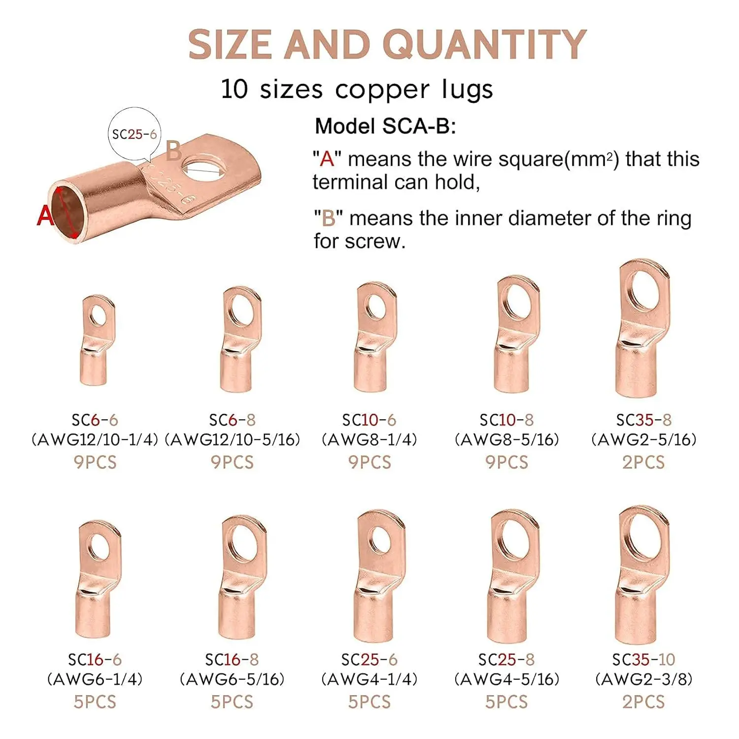 C9 120Pcs Copper Wire Lugs AWG2 4 6 8 10 12 with 60pcs Heat Shrink Set, 60Pcs Battery Cable Lugs Ends Ring Terminals Connectors