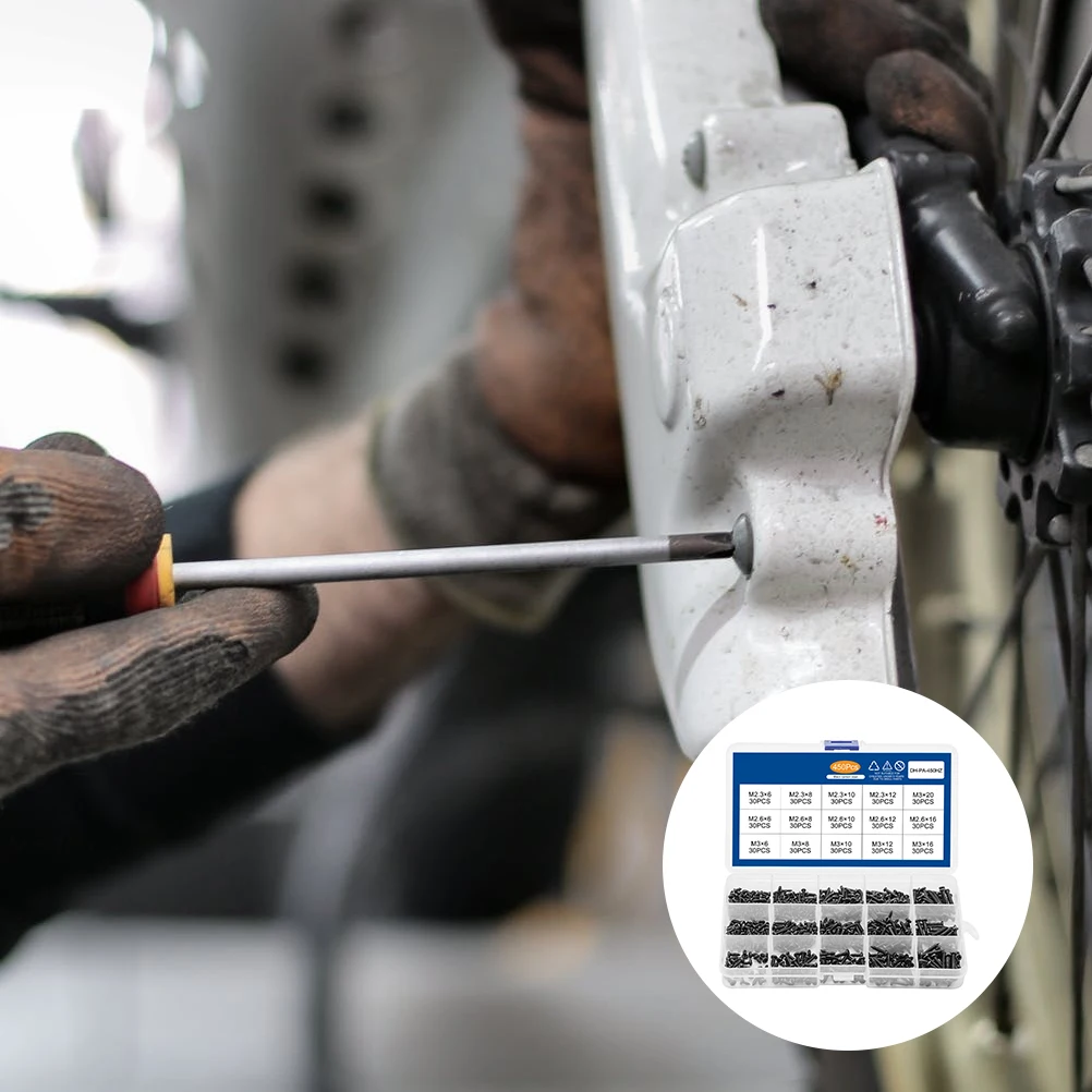 

450Pcs Cross Round Head Self Tapping Screw Set Boxed Hard Carbon Steel Multi Purpose Sturdy Fixing Screws Kit for Repairing Home