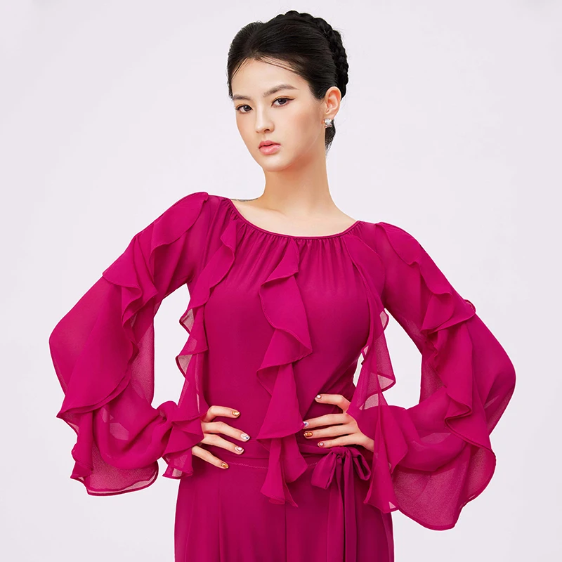 

3 Colors Ballroom Dance Long Sleeves Tops Women Practice Dancewear Waltz Dance Performance Clothes Tango Salsa Dancing Bodysuit