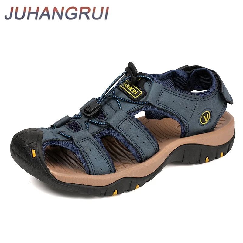 

Летние мужские кожаные сандалии, повседневные мужские сандалии для улицы, пляжная обувь, римские сандалии на толстой резиновой подошве