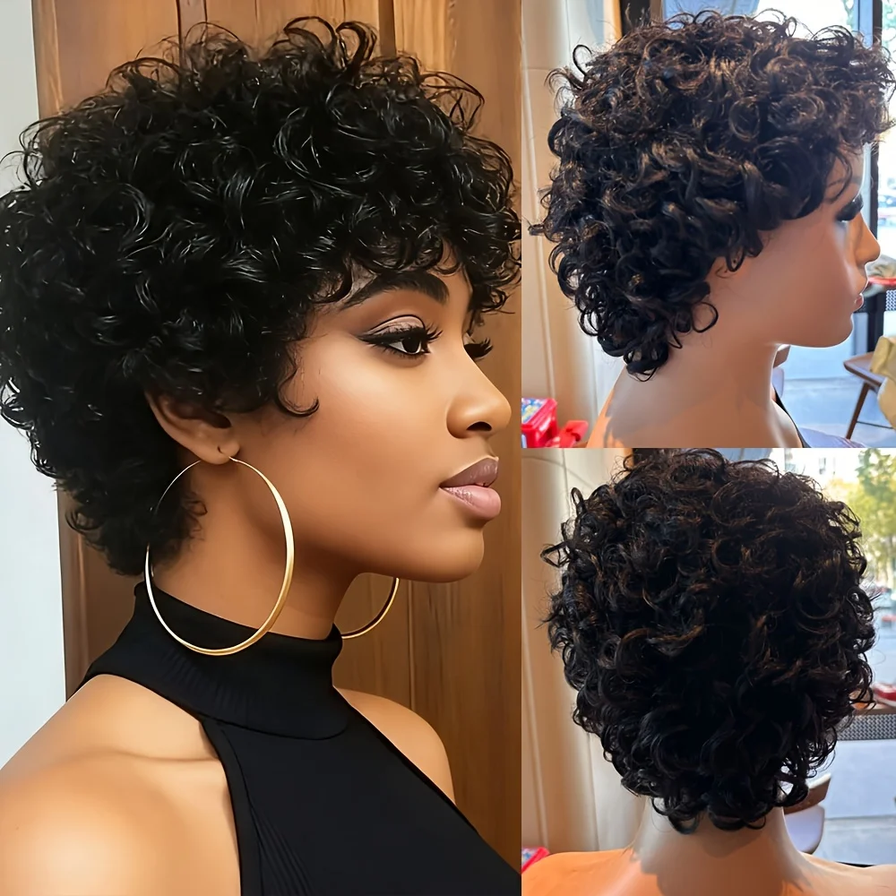 Natural Black Curly African Style Human Hair Wig - 200% High Density, Beginner Friendly, No Glue Required Human Hair Wig