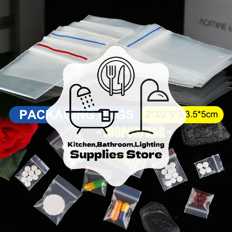 100Pcs/Bag PE Plastic Packaging Bags  Bag Pill Packaging Bag Thicken Packaging Seal Bag Jewelry Bag 2x3cm 2.5x3cm 3.5x5cm