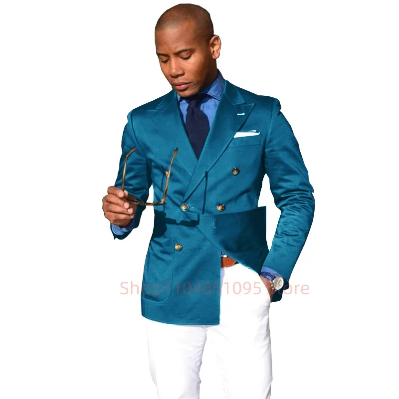 

New Fashion Jacket for Men Double Breasted Peak Lapel Slim Fit Suit Blazer for Prom Party 1 Piece Wedding Business One Coat