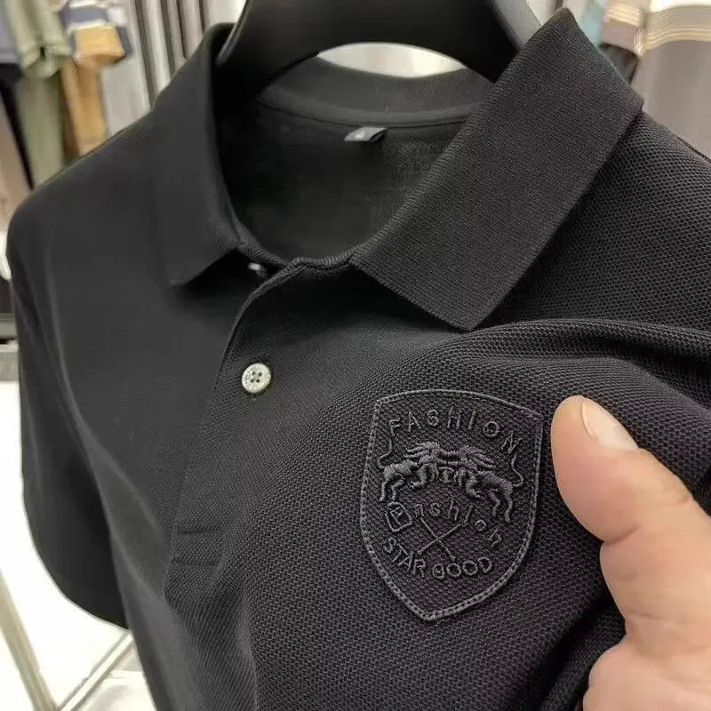 Business Casual Short Sleeve  Shirt Men's Breathable Lightweight Summer T-Shirt Flip Collar Workwear Comfortable Polyester