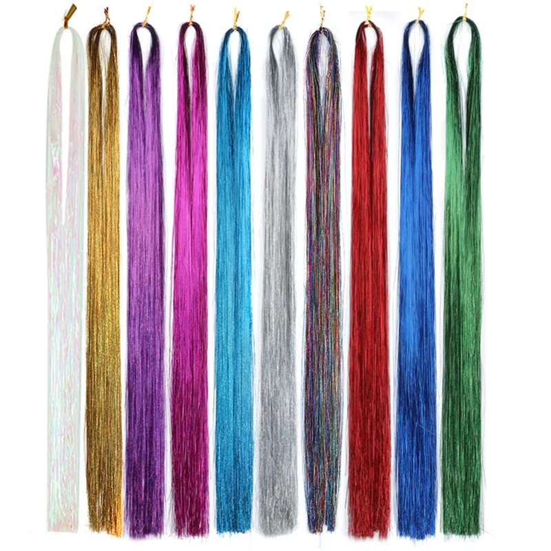 Sparkle Hair Tinsel Rainbow Colored Strands Girl Headwear Hair Laser False Hair Extensions Bling Decoration Glitter Strips Party