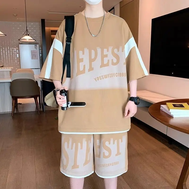 

Travel Friendly Men's Summer Casual Set Teen Boys' Trendy Short Sleeve T-Shirt Shorts Combo Lightweight Breathable