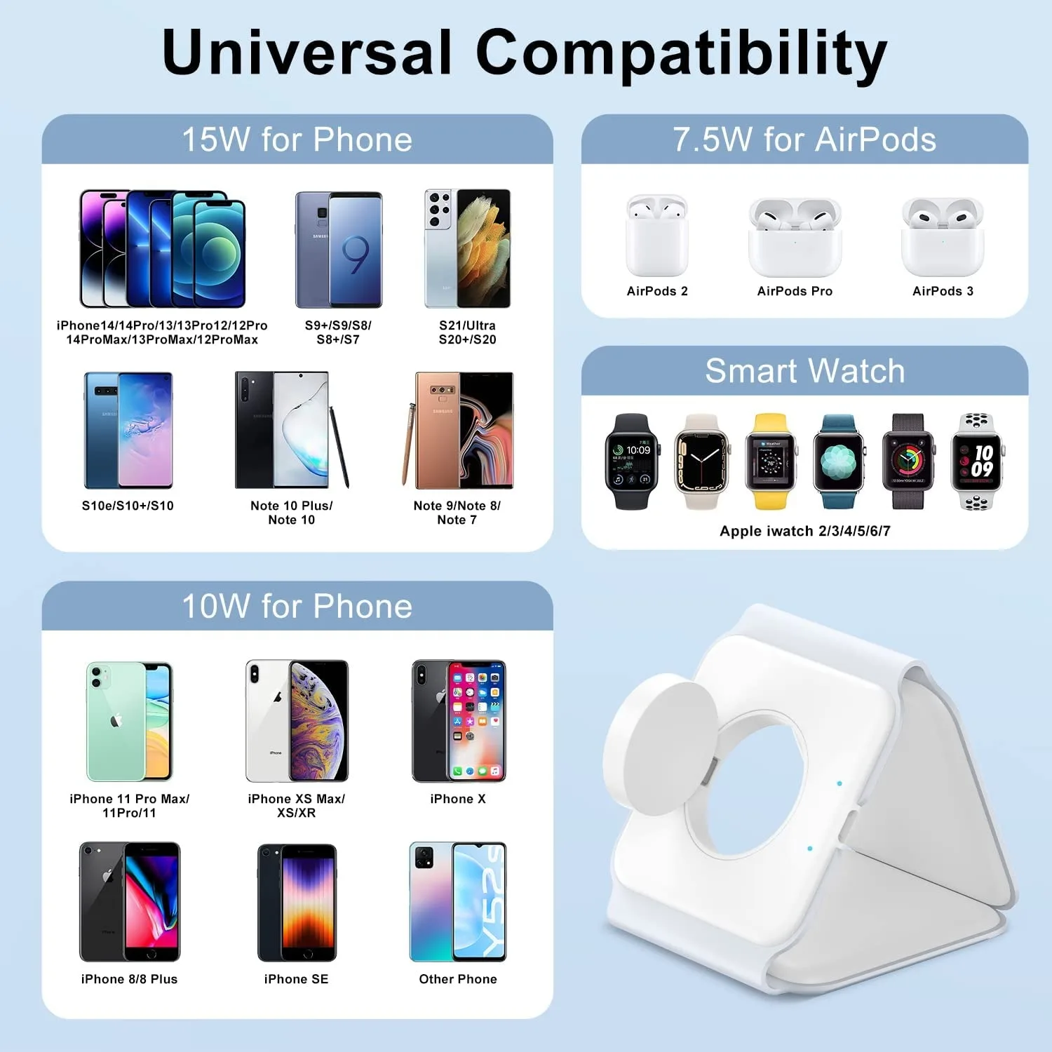 15W 3 in 1 Magnetic Portable Wireless Charger for iPhone 14 13 12 11 XR Pro Max Apple Watch AirPods Fast Charging Dock Station