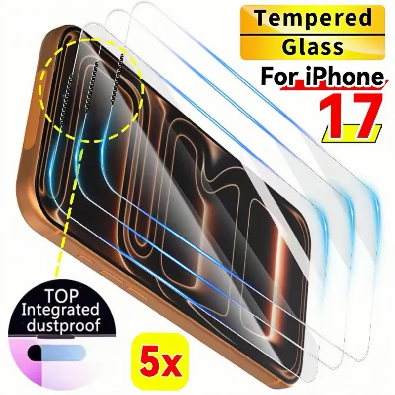 واقي شاشة جديد مقاوم للغبار لهاتف آيفون 17 برو ماكس سماعة أذن مضادة للغبار شبكة HD طبقة من الزجاج المقسى الشفاف لهاتف آيفون 17 برو
