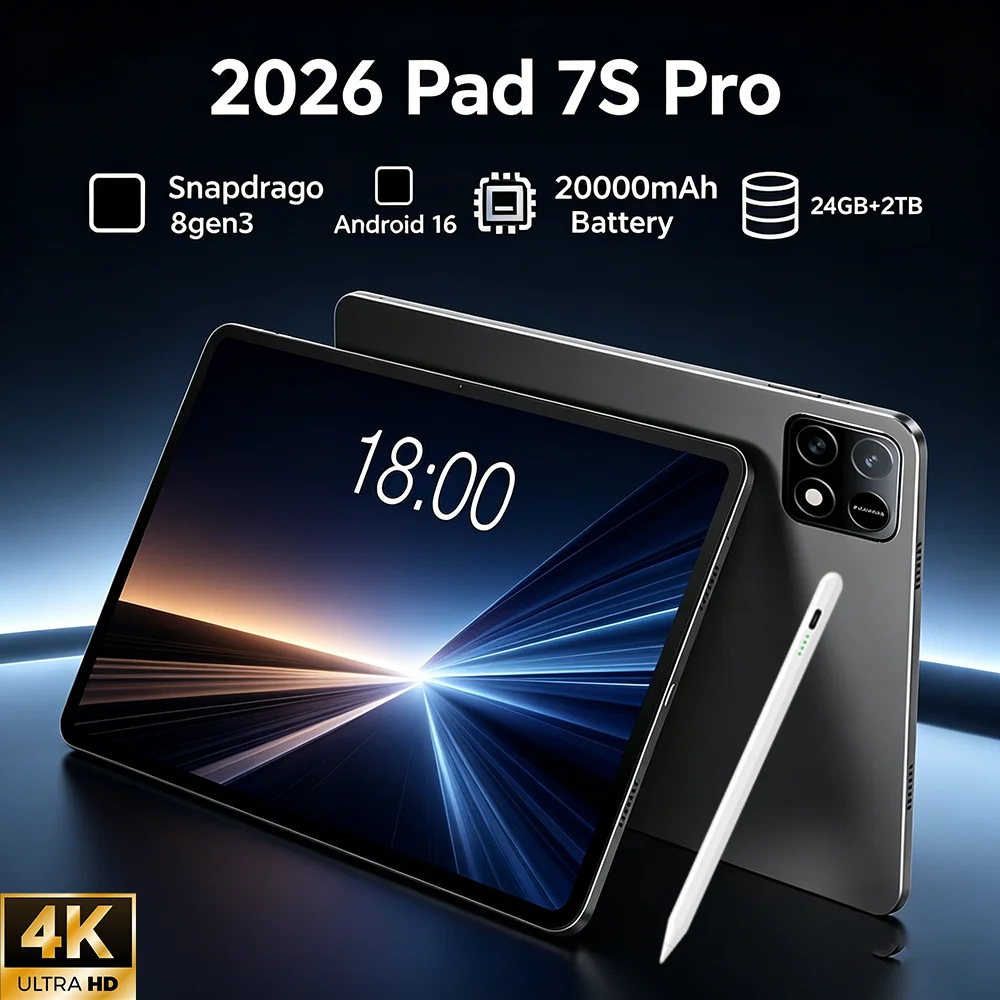 Новый оригинальный планшет 2026 года, глобальная версия, Pad 7S Pro, Snapdragon 8gen3, Android 16, HD 4K, 22 ГБ+2 ТБ, 5G, планшет с двумя SIM-картами и Wi-Fi.