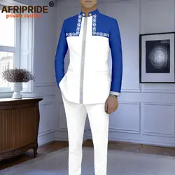 African Suits for Men Slim Fit Embroidery Jacket with Kerchief and Pants 2 Piece Set African Clothing for Wedding 2416106