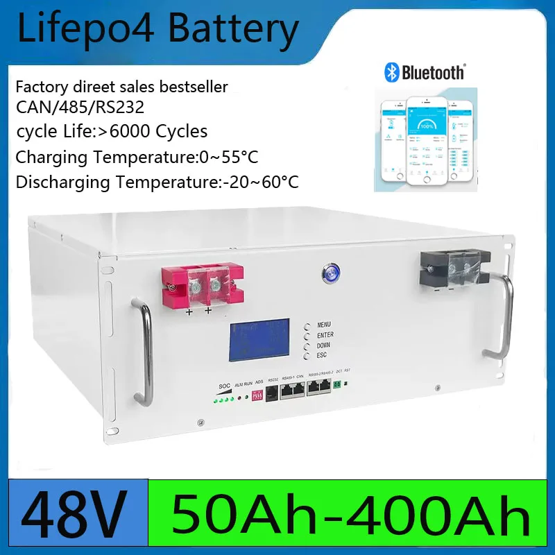 

6000+cycles 48V 100Ah Lifepo4 50Ah 120Ah 150Ah 200Ah 300Ah 400Ah Battery Max 32Parallel with CAN RS485 for 5Kw Solar System