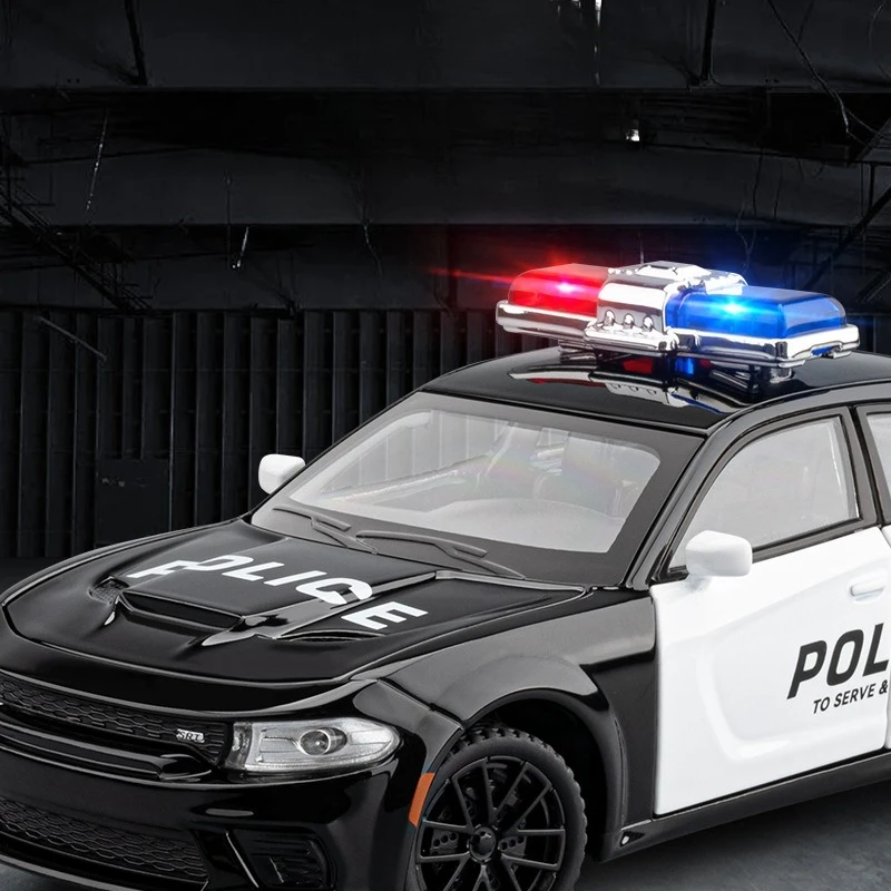 Simulación 1/32 Dodge Hellcat SRT coche de policía modelo de aleación tirar hacia atrás sonido y luz coche de juguete niños niño regalo Diecast miniatura