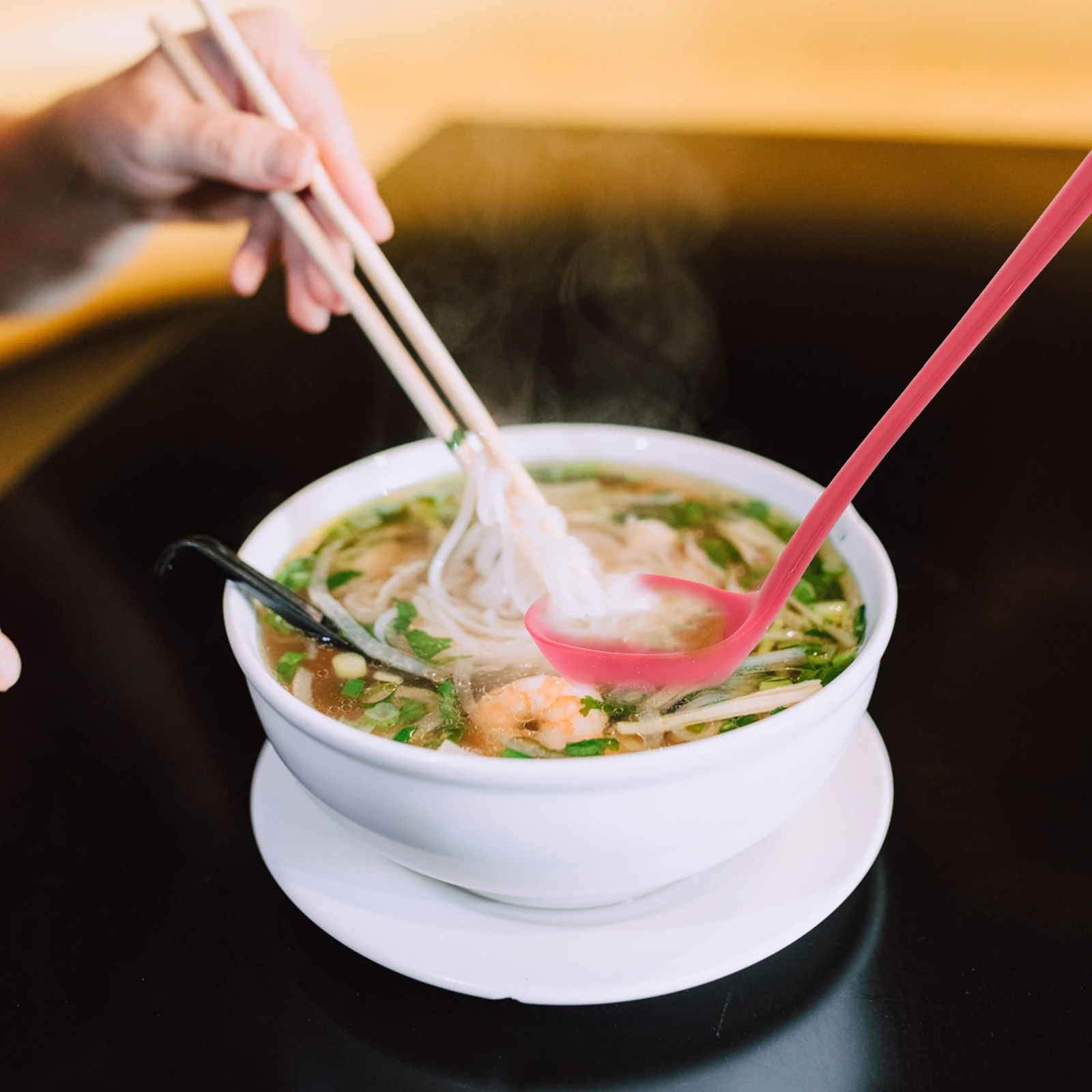 

2 pcs Silicone Soup Long Handle Heat Resistant Food Serving Spoon Non-Stick Pot Spoon For Hot Pot Milk Powder Noodles Kitchen