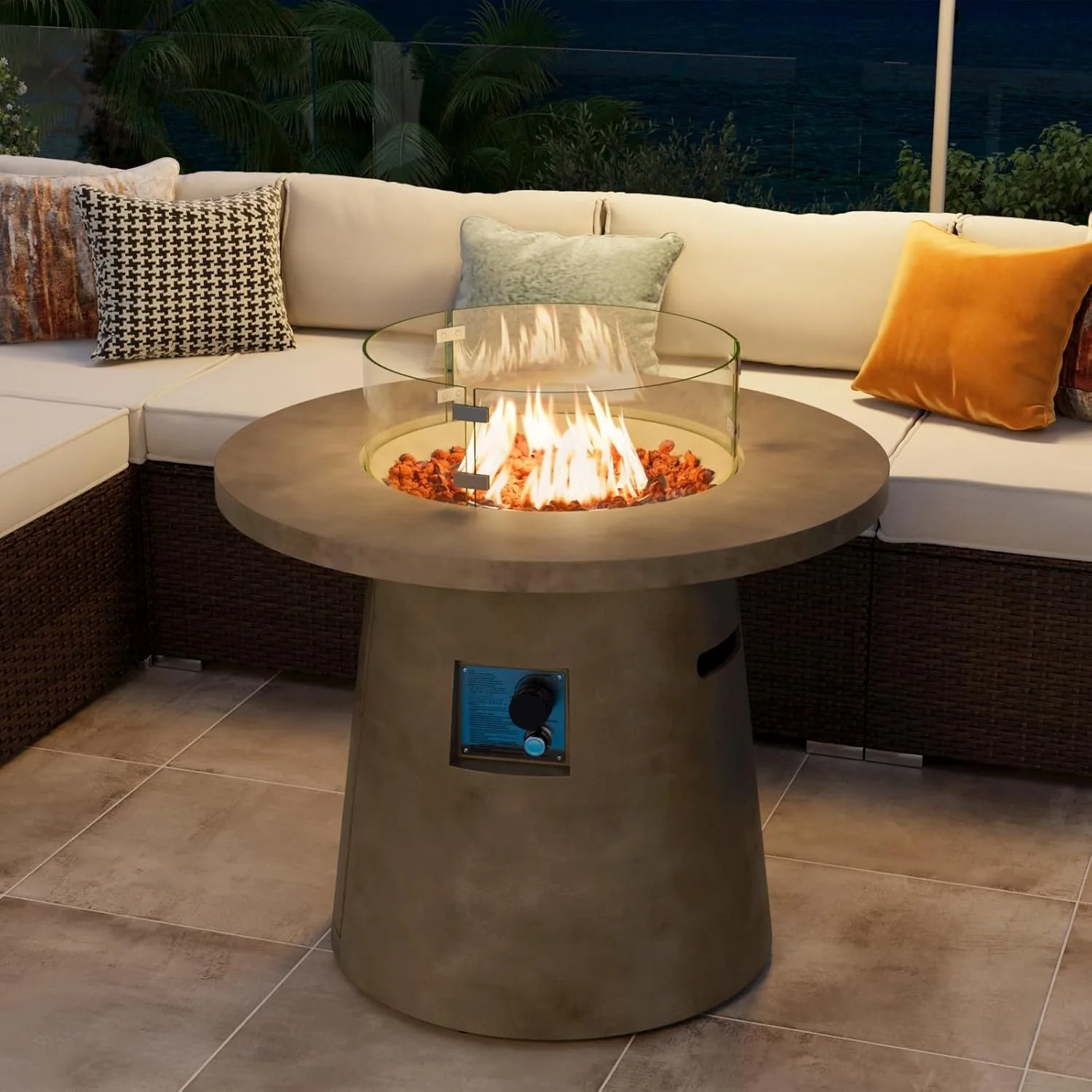 31.5-inch Round Fire Pit, Magnesium Oxide Outdoor Propane Fire Table, 40,000 BTU Stainless Steel Burner, Free Lava Rocks