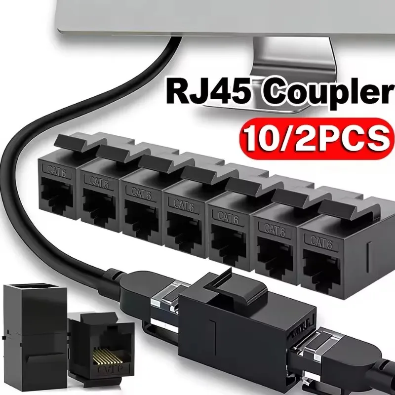 10/2Pcs RJ45 Cat6 Coupler Ethernet Cable LAN Connector Ethernet Cable Extender Adapter Female To Female Network Direct Connector