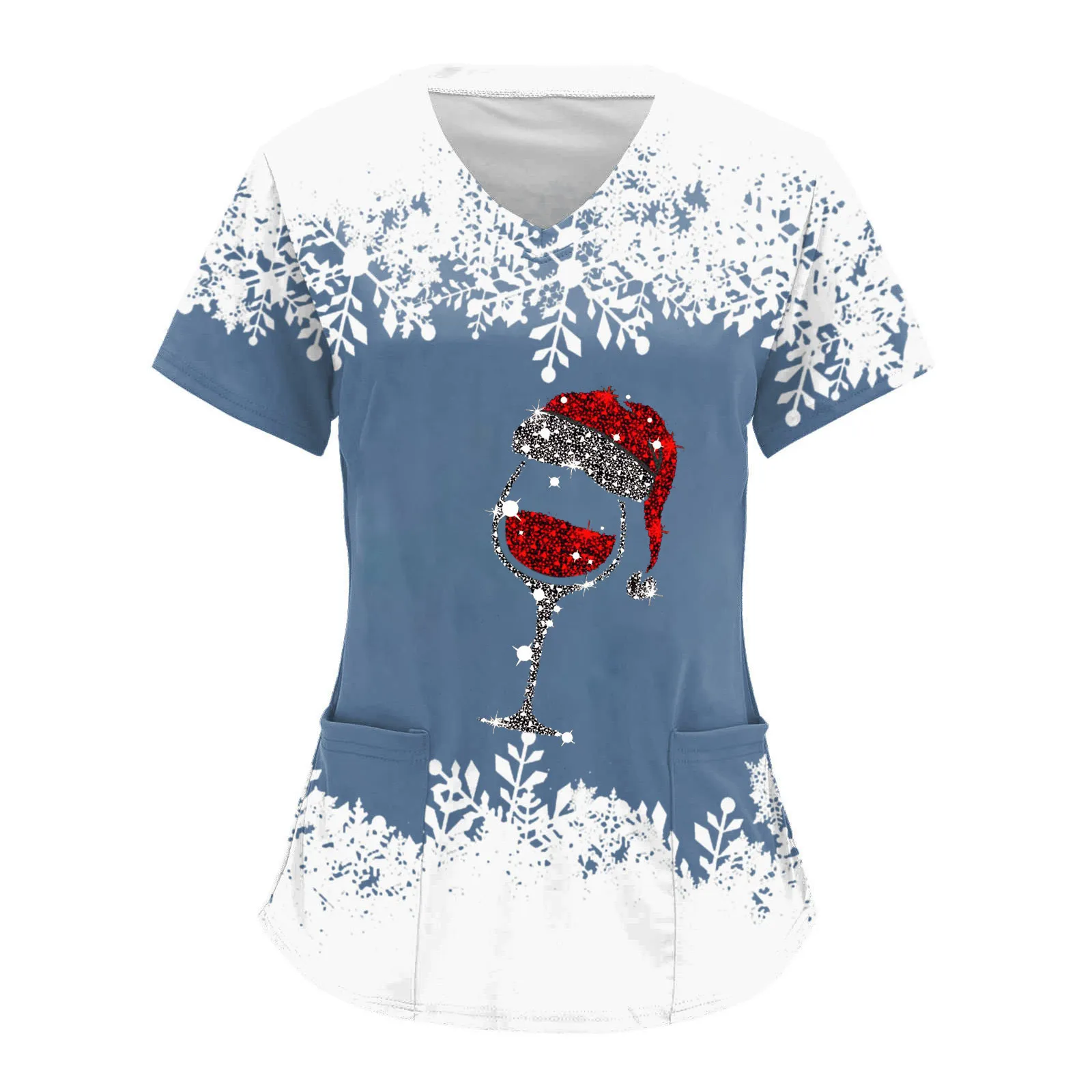 Ropa de enfermera de Navidad para mujer, Top informal de manga corta, uniforme de enfermería, médico, Hospital, trabajo de farmacia, Tops con cuello en V