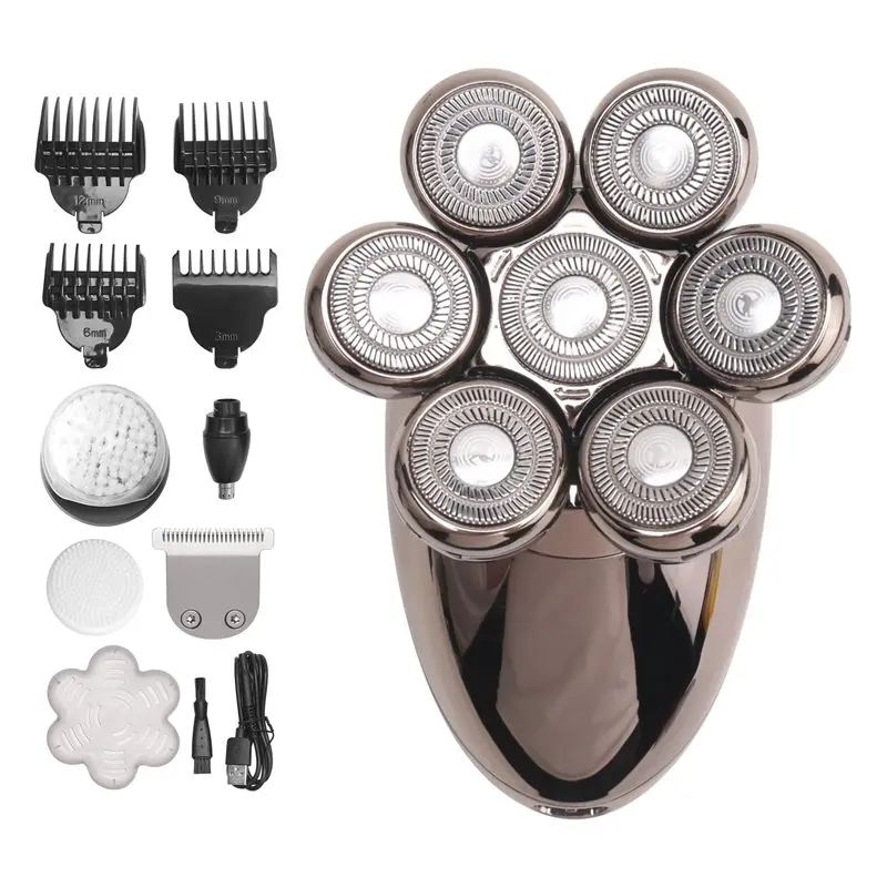 

ABWM-Gift For Men 7-Head Electric Shaver USB Rechargeable Stainless Steel Blades Beard Trimmer Hair Trimmer Quick Shave Silver