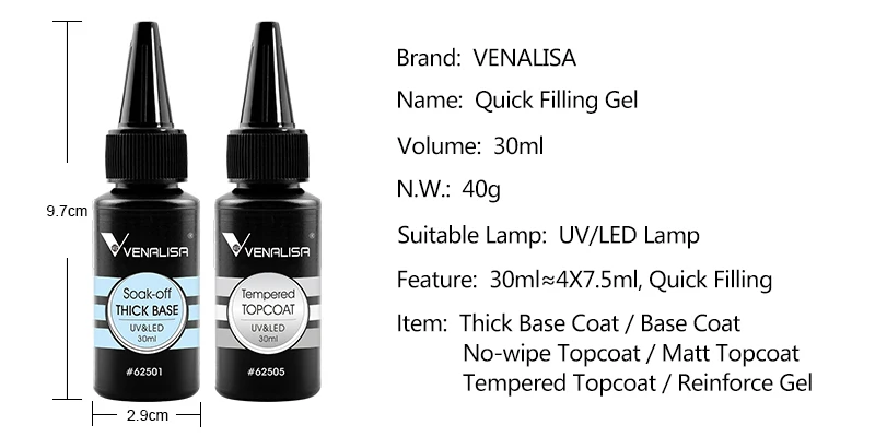 30ml Venalisa Gehärteter Top Coat Langanhaltender No-Wipe Diamant-Glanz Gel-Nagellack TPO-frei Abziehbarer UV/LED Nagel-Gel-Lack – Detail 1